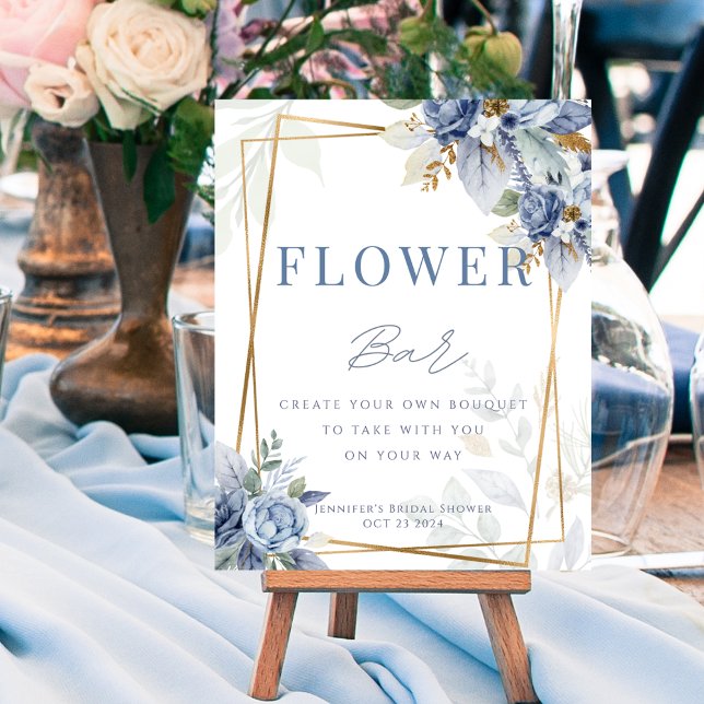 Póster Poster de Rótulo Blue Bridal Flower Bar (Something Blue Bridal Flower Bar Sign Poster)