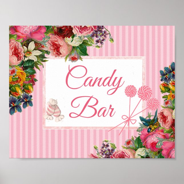 Póster Poster de Rótulo Boda Floral Candy Bar (Frente)