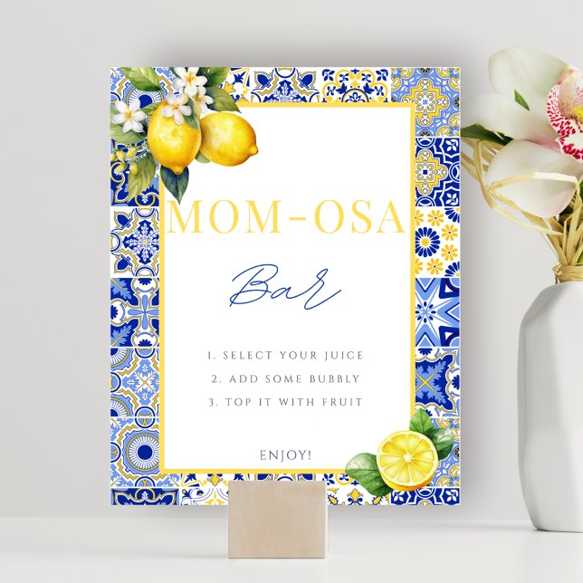 Póster Poster de Rótulo de Baby Shower Lemon Momosa Bar (Italian Lemon Momosa Mom-Osa Bar Baby Shower Sign Poster)