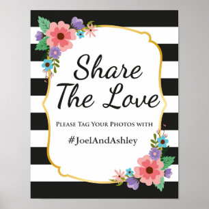 Póster Poster de Rótulo de Boda de hashtag en medios soci