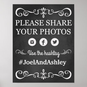 Póster Poster de Rótulo de Boda de hashtag en medios soci