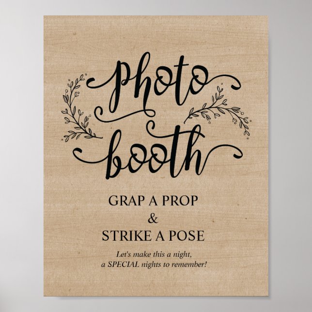 Póster Poster de Rótulo de Booth Boda Rustic Vines (Frente)