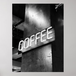Póster Poster de Rótulo de café de neón blanco y negro in