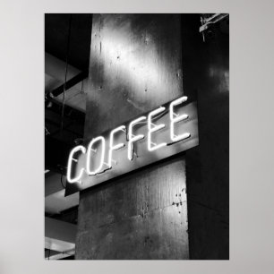 Póster Poster de Rótulo de café de neón blanco y negro in
