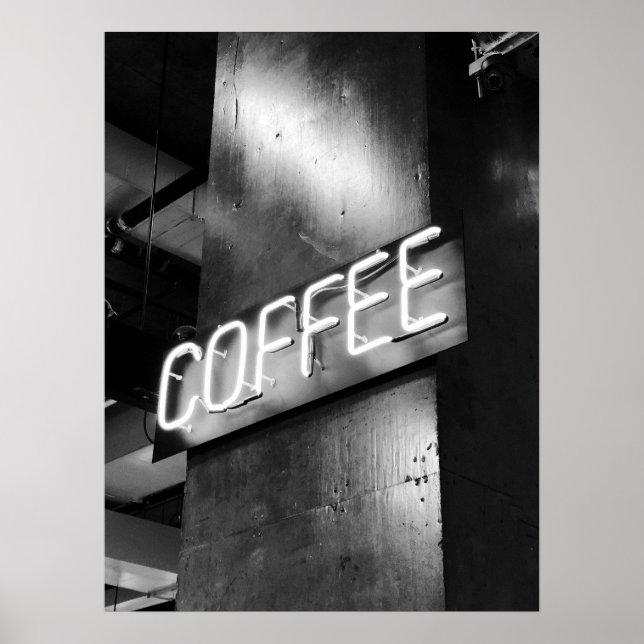 Póster Poster de Rótulo de café de neón blanco y negro in (Frente)