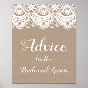 Póster Poster de Rótulo de consejos de Bodas de Burlap y 