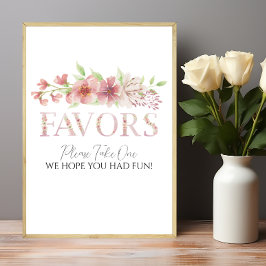 Póster Poster de Rótulo de Favores Florales Rosa