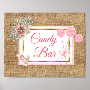 Póster Poster de Rótulo de la baranda floral rosa Burlap