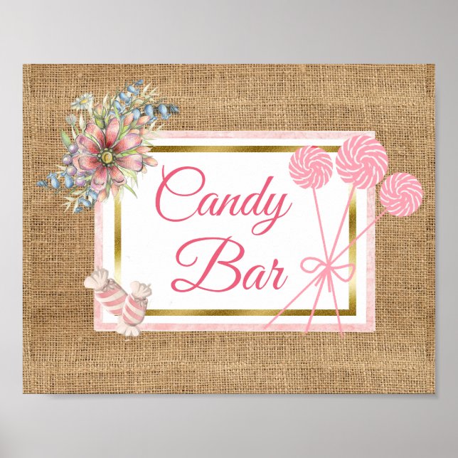 Póster Poster de Rótulo de la baranda floral rosa Burlap  (Frente)