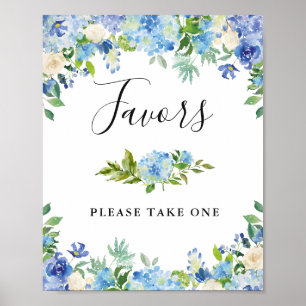 Póster Poster de Rótulo de la boda floral Blue Hydrangea