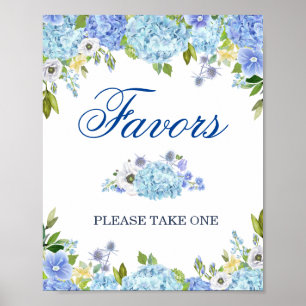 Póster Poster de Rótulo de la boda floral Blue Hydrangea