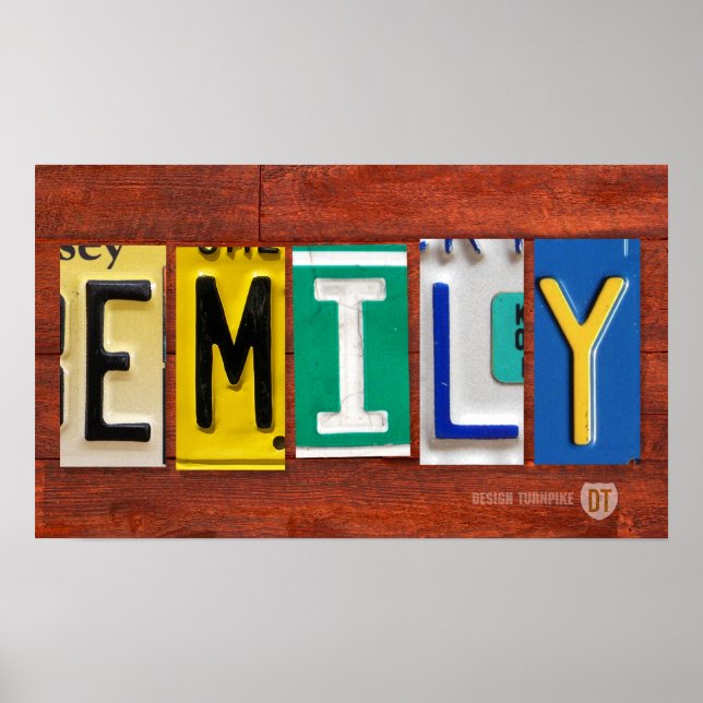 Póster POSTER de Rótulo de la placa de licencia de EMILY  (Frente)