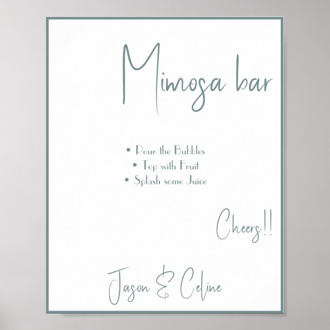 Póster Poster de Rótulo de Mimosa Bar Boda (Frente)