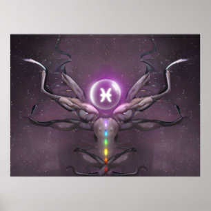 Póster Poster de Rótulo de Zodiac Pisces Horoscope