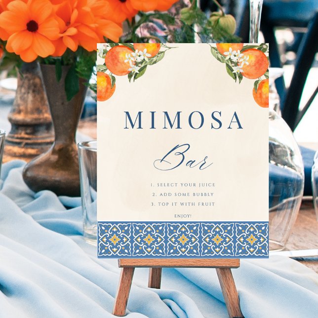 Póster Poster de Rótulo del Citrus Italiano Blue Tiles Mi (Citrus Italian Blue Tiles Mimosa Bar Sign Poster)