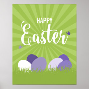 Póster Poster de Rótulo Feliz Pascua Ultra Violeta y Verd