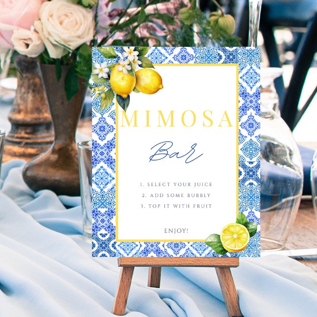 Póster Poster de Rótulo Mimosa Mimosa (Italian Lemon Bridal Shower Mimosa Sign Poster)
