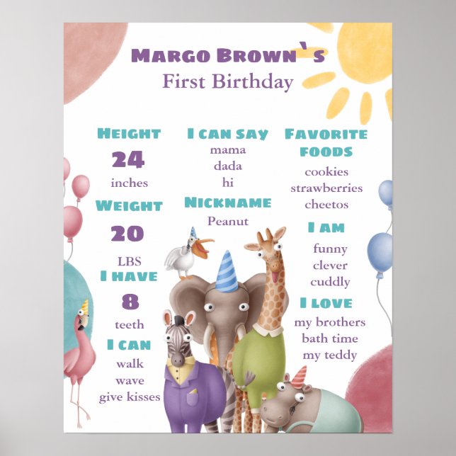 Póster Poster de Safari Milestone First Birday Board (Frente)