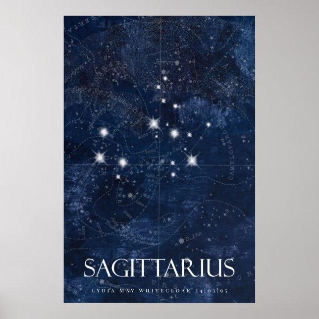 Póster Poster de Sagittarius con nombre, zodiaco de estre (Frente)