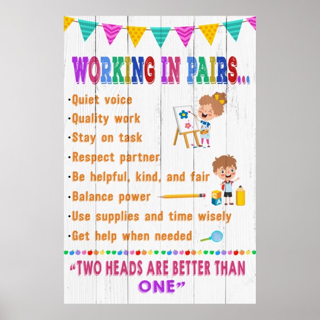 Póster Poster De Sala De Clases De Trabajo En Pares (Frente)