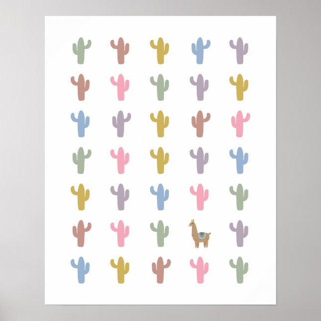 Póster Poster de sala de guarderías de Llama y Cacti (Frente)