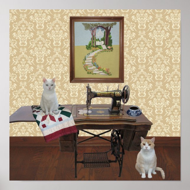 Póster Poster de salón de belleza con máquina de coser an (Frente)