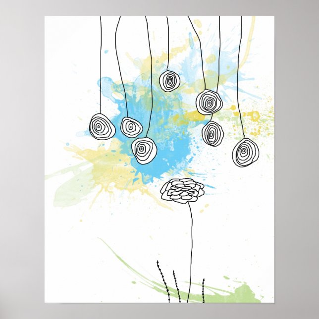 Póster Poster de salpicaduras florales de cobalto (Frente)