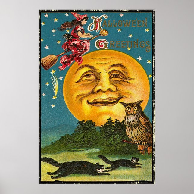 Póster Poster de saludos de Halloween Vintage (Frente)