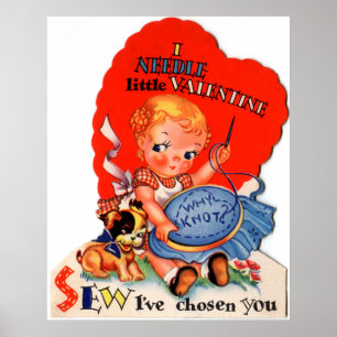 Póster Poster de San Valentín retro de costura cutánea