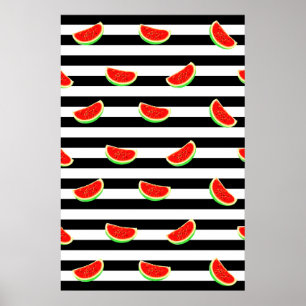 Póster Poster de sandía, poster de fruta, franjas NEGRAS