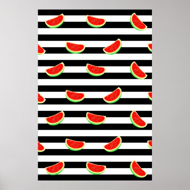 Póster Poster de sandía, poster de fruta, franjas NEGRAS (Frente)