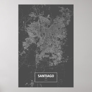 Póster Poster de Santiago, Chile (blanco sobre negro)
