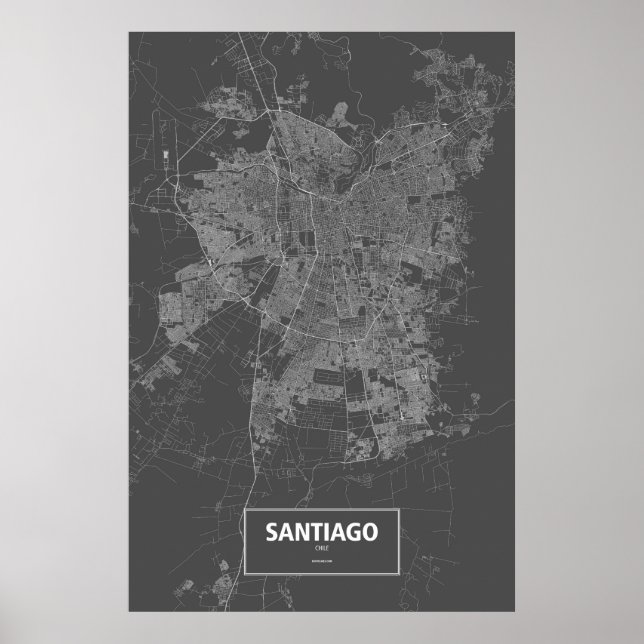 Póster Poster de Santiago, Chile (blanco sobre negro) (Frente)