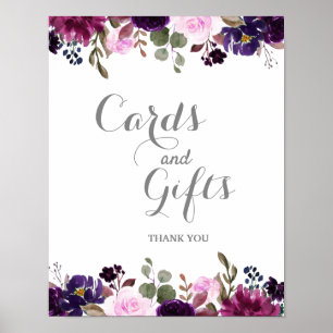 Póster Poster de señalización Boda Floral Boho de Purple 