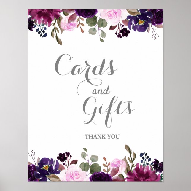 Póster Poster de señalización Boda Floral Boho de Purple  (Frente)