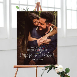 Póster poster de señas de bienvenida boda con foto