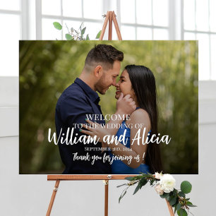 Póster poster de señas de bienvenida boda con foto
