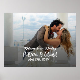 Póster poster de señas de bienvenida boda con foto