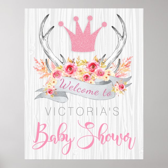 Póster Poster de señas de bienvenida Princess Baby Shower (Frente)