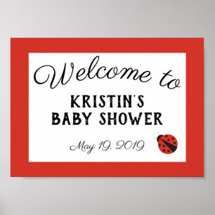 Póster Poster de señas de bienvenida roja para la ducha d