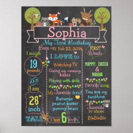 Póster Poster de señas de chica de primer cumpleaños de W