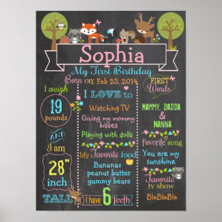 Póster Poster de señas de chica de primer cumpleaños de W