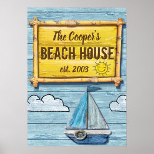 Póster Poster de señas de la familia Driftwood Beach Hous