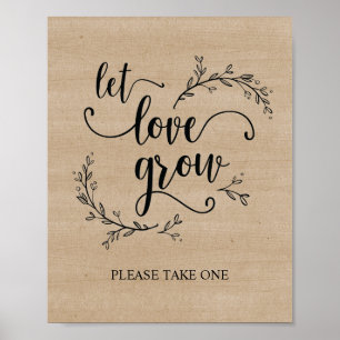 Póster Poster de señas de Rustic Vines Boda Let Love Groi