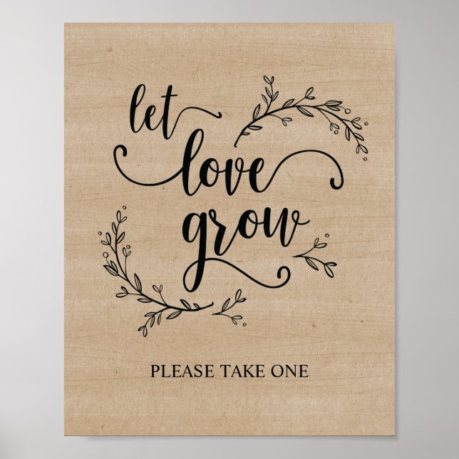 Póster Poster de señas de Rustic Vines Boda Let Love Groi (Frente)