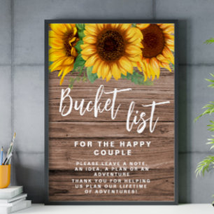 Póster Poster de señas del boda de girasol lista de cubo 