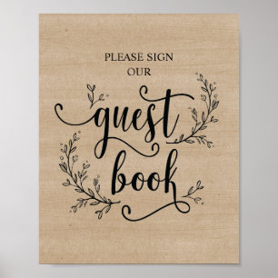 Póster Poster de señas del libro de invitados de Rustic V