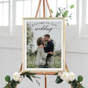 Póster Poster de signo de bienvenida boda con foto