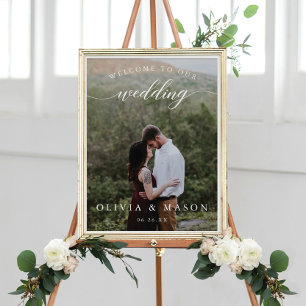 Póster Poster de signo de bienvenida boda con foto en bla