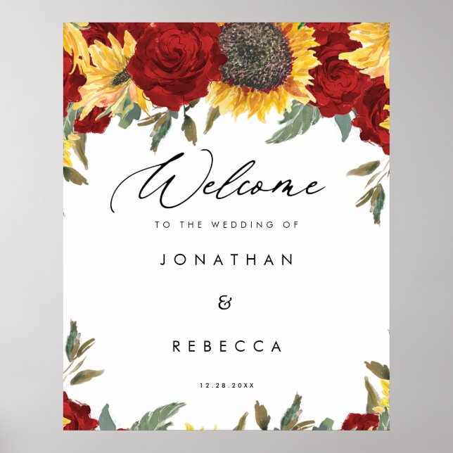 Póster poster de signo de bienvenida con flores de giraso (Frente)